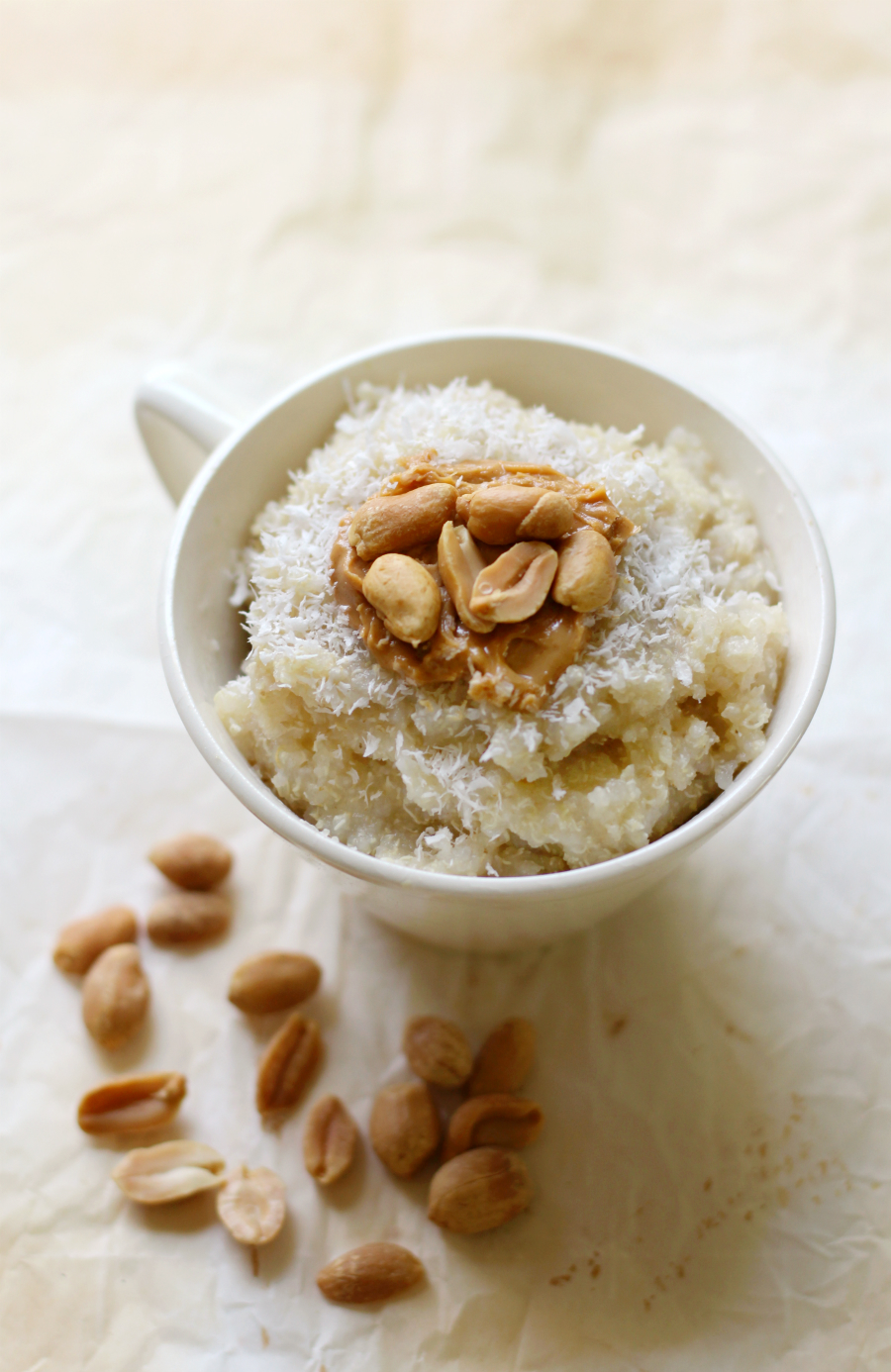 Coconut Peanut Quinoa Flakes | Strength and Sunshine @RebeccaGF666 A fun flavor combination for a quick & easy healthy breakfast recipe! Coconut Peanut Quinoa Flakes are gluten-free, vegan, and done in the microwave. A bowl of pure plant-based protein and healthy fats to fuel you all day long!