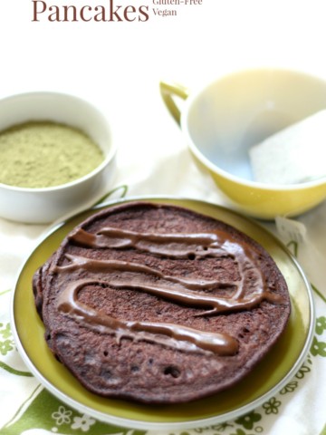 Chocolate Matcha Pancakes | Strength and Sunshine @RebeccaGF666 Antioxidant-rich cocoa and matcha green tea combine to make a delicious, healthy, gluten-free, vegan breakfast recipe! Chocolate Matcha Pancakes will leave you feeling energized for the day, mind, body, and spirit!