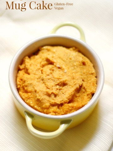 Pumpkin Cornbread Mug Cake | Strength and Sunshine @RebeccaGF666 The easiest cornbread for one, with a twist! A Pumpkin Cornbread Mug Cake recipe made easily in the microwave, gluten-free, and vegan! This healthy little treat can be served for breakfast, a snack, or even dessert!