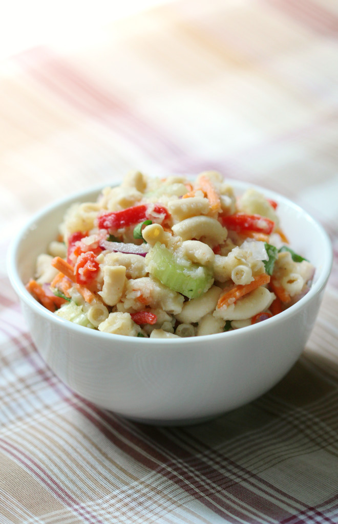 Modern Macaroni Salad | Strength and Sunshine @RebeccaGF666 A modern take on the classic to healthify your summer. Magically grain-free & gluten-free macaroni mixed with fresh summer veggies and a creamy vegan veggie based puree to kick the mayo to the side!