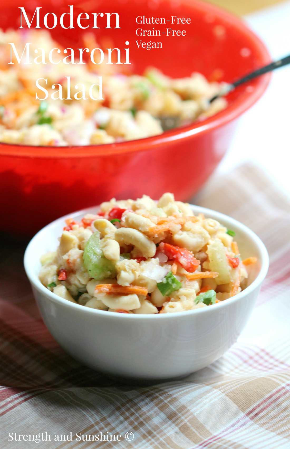 Modern Macaroni Salad | Strength and Sunshine @RebeccaGF666 A modern take on the classic to healthify your summer. Magically grain-free & gluten-free macaroni mixed with fresh summer veggies and a creamy vegan veggie based puree to kick the mayo to the side!