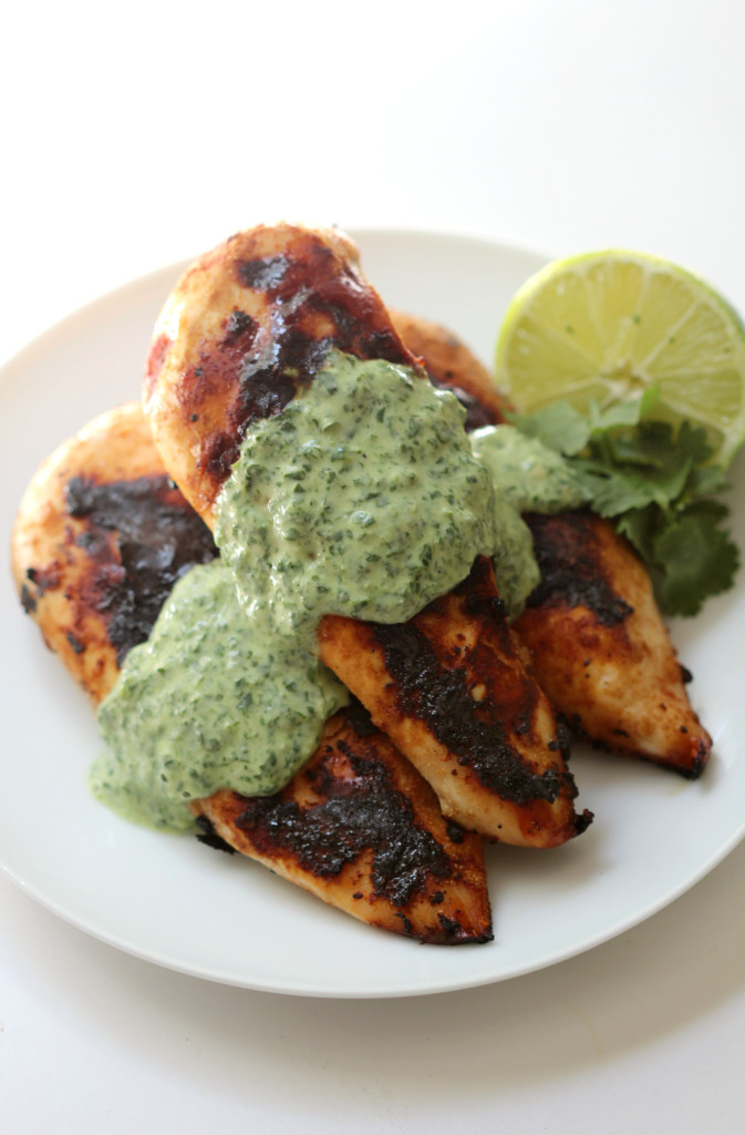 Coriander Garlic Grilled Chicken + Green Goddess Sauce | Strength and Sunshine @RebeccaGF666 The lemony tang of coriander with savory garlic, compliment the smoky taste of grilled chicken perfectly. Add a green goddess sauce full of herbs, tahini, coconut and lime to brighten this gluten-free and paleo healthy dinner entree even further, enticing the taste buds.