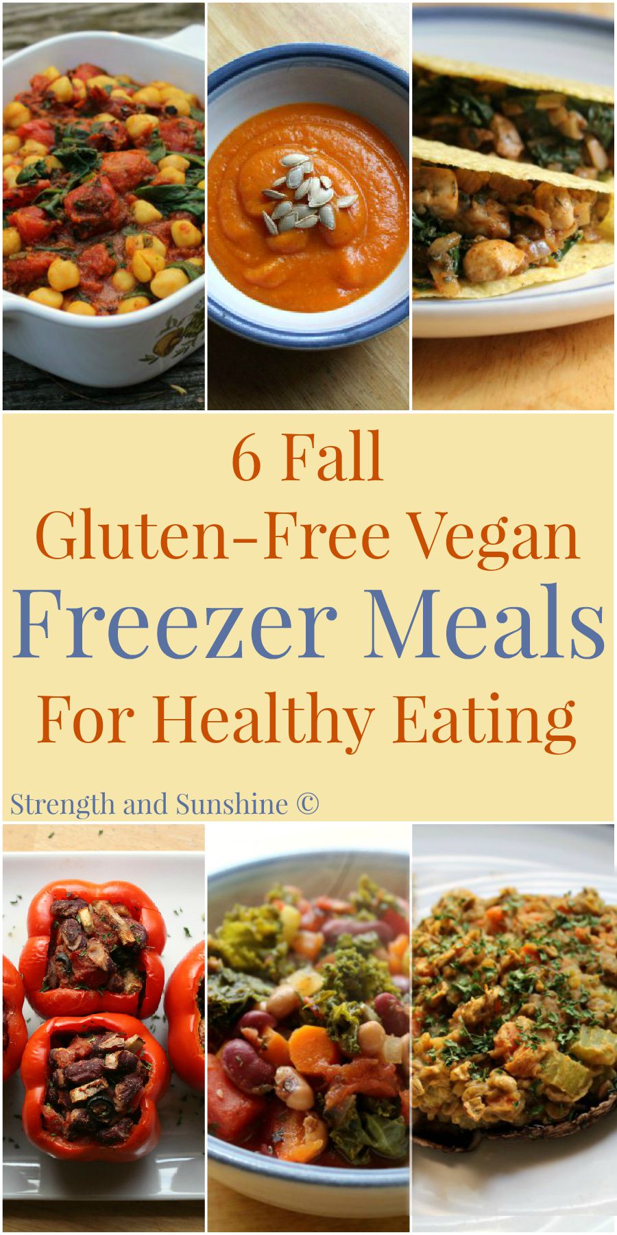 6 Fall Gluten-Free Vegan Freezer Meals For Healthy Eating | Strength and Sunshine @RebeccaGF666 In a season of busy, having healthy meals on hand to feed and nourish your family should be a priority. With these 6 fall inspired gluten-free vegan freezer meals, healthy dinners can be served in a snap!