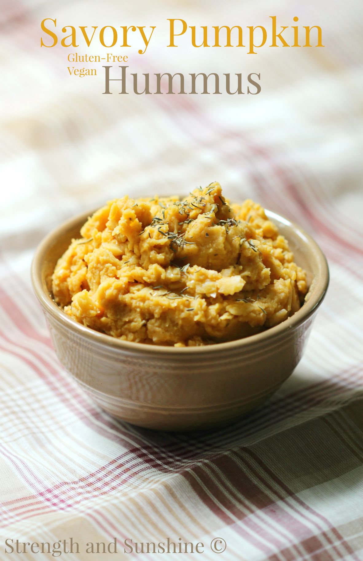 Savory Pumpkin Hummus | Strength and Sunshine @RebeccaGF666 From dipping to scooping, spreading to mixing in, hummus is one versatile food. This gluten-free and vegan savory pumpkin hummus is the perfect flavor for all you fall snacking, cooking, and tailgating!
