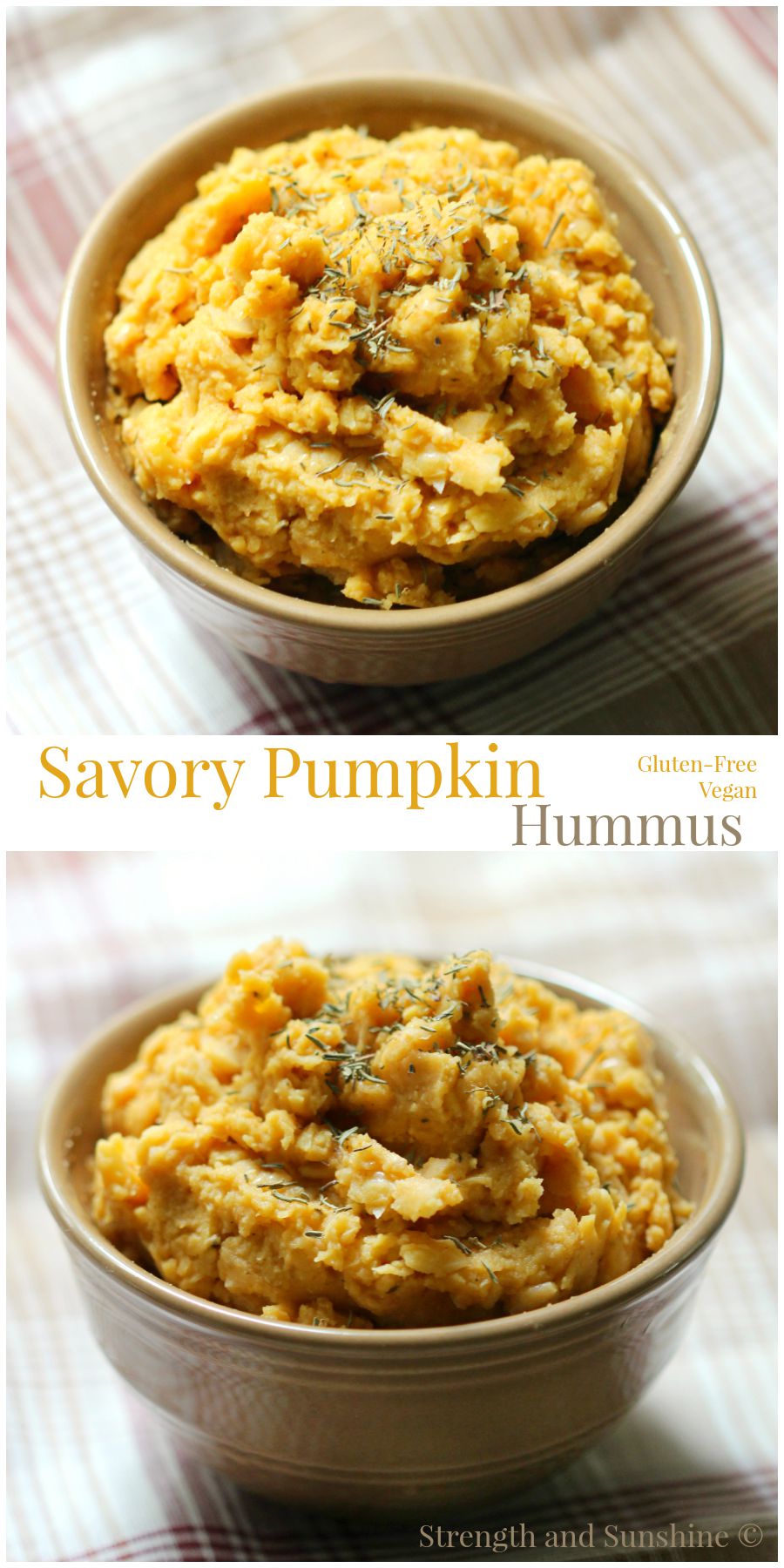Savory Pumpkin Hummus | Strength and Sunshine @RebeccaGF666 From dipping to scooping, spreading to mixing in, hummus is one versatile food. This gluten-free and vegan savory pumpkin hummus is the perfect flavor for all you fall snacking, cooking, and tailgating!
