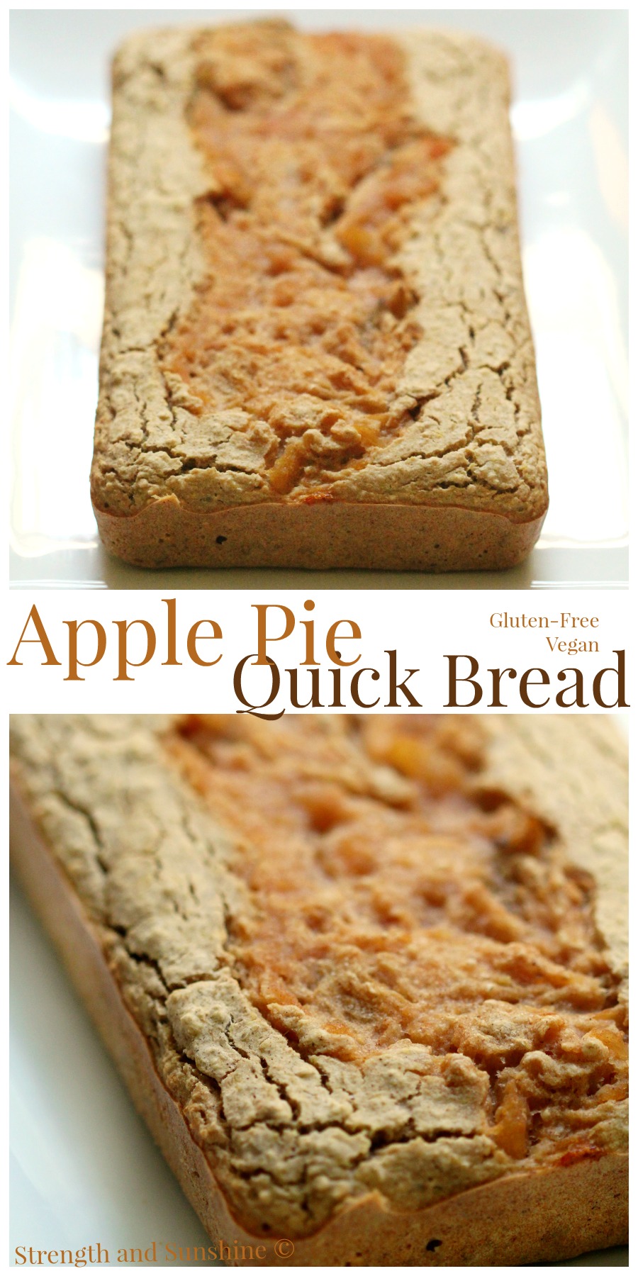 Apple Pie Quick Bread | Strength and Sunshine @RebeccaGF666 The sweet flavors of apple pie transformed into a healthy gluten-free vegan quick bread! This apple pie quick bread recipe is the perfect autumn breakfast, snack, or even dessert!