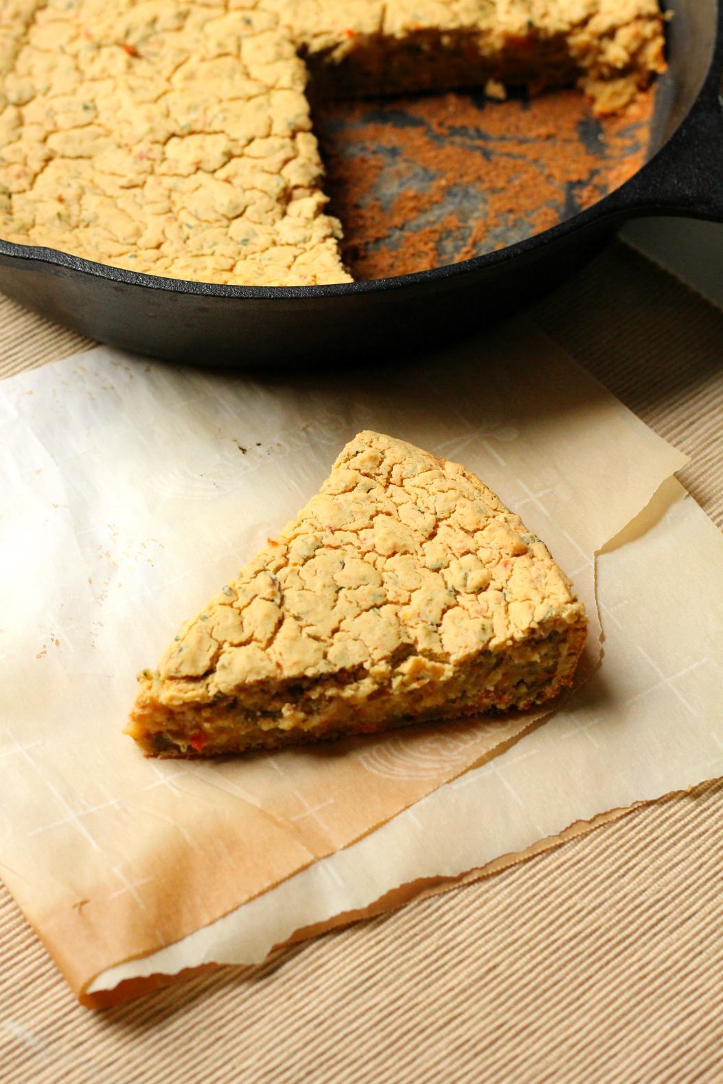 Syrian Red Lentil Skillet Bread | Strength and Sunshine @RebeccaGF666 A Syrian-inspired red lentil skillet bread, bursting with flavorful spices, herbs, and roasted red pepper. Gluten-free, grain-free, and vegan, this easy lentil skillet bread will wow your guests and make dinner memorable.
