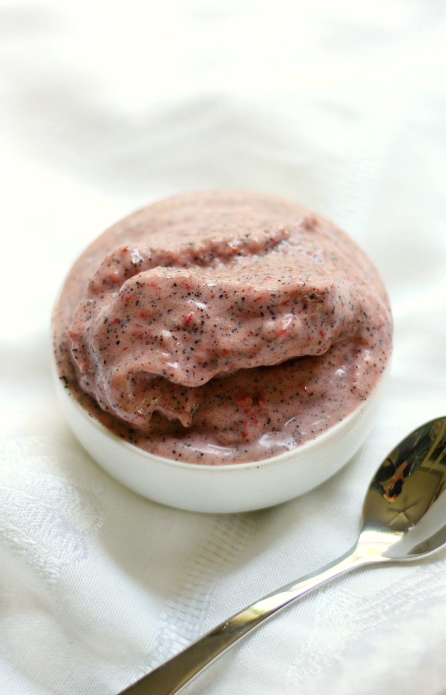 Strawberry Cappuccino Ice Cream | Strength and Sunshine @RebeccaGF666 A little sweet treat with a buzz! Strawberry Cappuccino Ice Cream that's just 3 ingredients, gluten-free, vegan, nut-free, paleo, and no bananas. A healthy and fun-flavored dessert you whip up right in your blender!