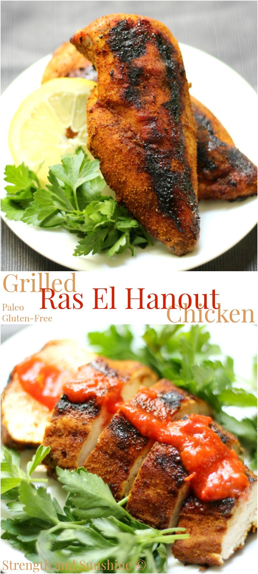 Grilled Ras El Hanout Chicken | Strength and Sunshine @RebeccaGF666 With an essential Moroccan spice blend, Grilled Ras El Hanout Chicken will become a new favorite healthy dinner recipe to throw on the grill. Gluten-free, paleo, and Whole 30 approved, entice the senses of smell and taste with this exotic dish.