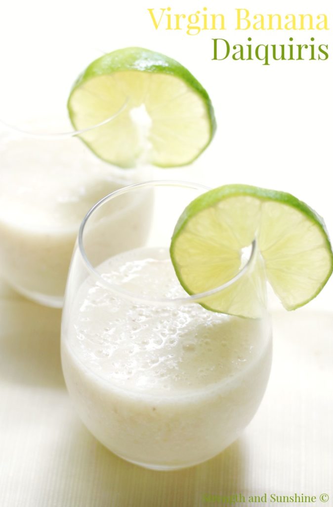 Virgin Banana Daiquiris | Strength and Sunshine @RebeccaGF666 Your frosty tropical cocktail favorite made without the alcohol and right in a blender with just 3 real ingredients! Virgin Banana Daiquiris that are gluten-free, vegan, and sugar-free you and even the kids can enjoy this healthy recipe!
