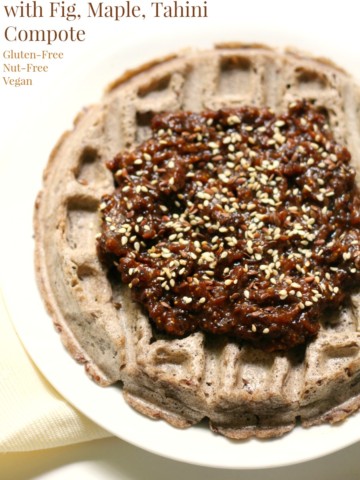 Buckwheat Waffles with Fig, Maple, Tahini Compote | Strength and Sunshine @RebeccaGF666 Simple gluten-free, nut-free, vegan buckwheat waffles with a full-flavored fig, maple, tahini compote to take this breakfast over the top! These waffles will be your new favorite weekend breakfast or brunch recipe!