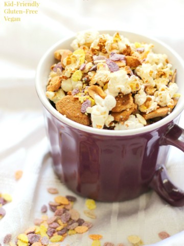 Circus Popcorn | Strength and Sunshine @RebeccaGF666 A healthier snack mix that the kids will love and will have fun making! A gluten-free, vegan, easy recipe for Circus Popcorn! Loaded with allergy-free Rainbow Rocks, sprinkles. peanuts, apple, and of course, fresh popcorn, all baked in the oven! Perfect for any kid-friendly party!