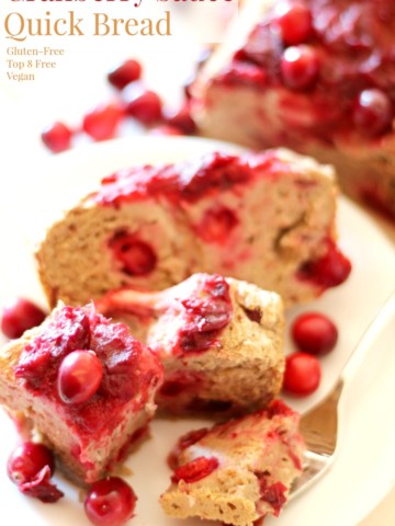 Cranberry Sauce Quick Bread | Strength and Sunshine @RebeccaGF666 Use up your favorite holiday sauce in this healthy quick bread recipe! This Cranberry Sauce Quick Bread uses homemade cranberry sauce and is gluten-free, vegan, allergy-free and perfect for breakfast, brunch, a snack, or dessert!