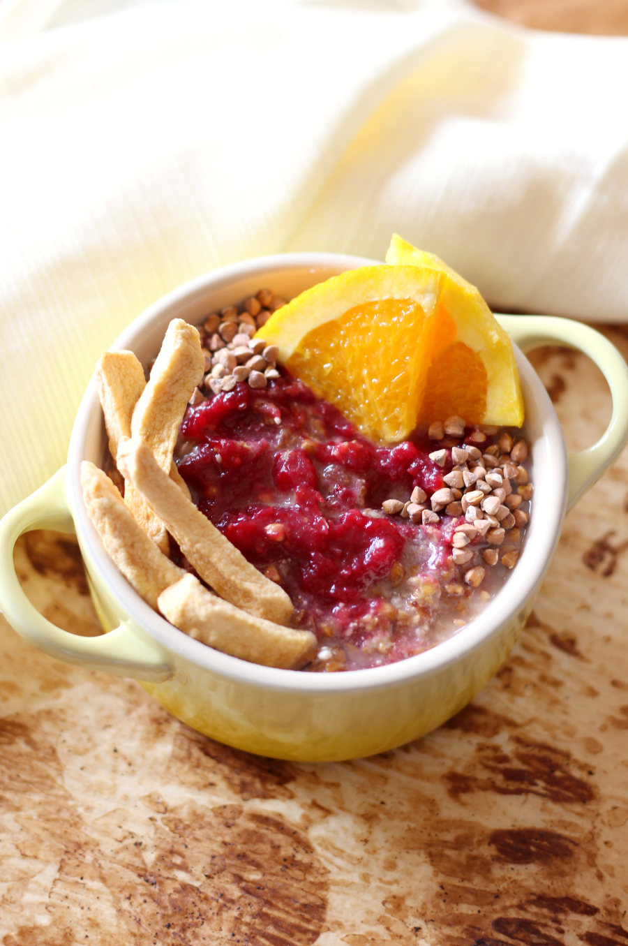 Raw Winter Kasha Porridge | Strength and Sunshine @RebeccaGF666 A cozy Raw Winter Kasha Porridge for when you're looking for some wholesome nourishment to start your day! With seasonal flavors and homemade cranberry sauce, this gluten-free, vegan, and allergy-free breakfast is sure to be a new favorite!