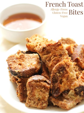 Gluten-Free Cinnamon French Toast Bites (Allergy-Free, Vegan) | Strength and Sunshine @RebeccaGF666 Breakfast just got even more fun! Gluten-Free Cinnamon French Toast Bites that are allergy-free, vegan, and perfect for little hands! An easy recipe perfect for a healthy weekend treat! Kid-loved and mom-approved!