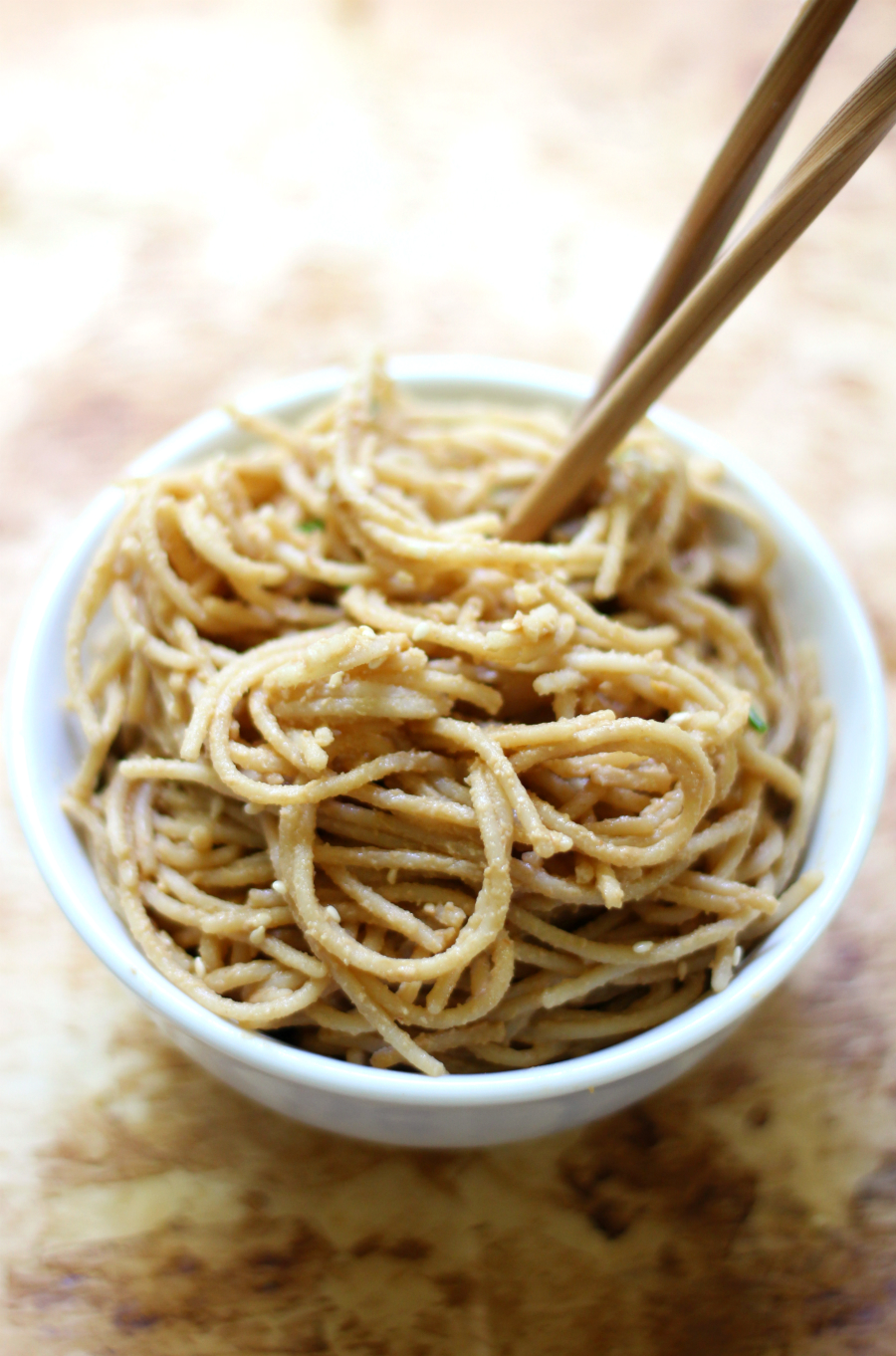 gluten-free vegan cold sesame noodles with chopsticks