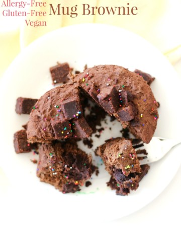 Double Stuffed Gluten-Free Mug Brownie (Allergy-Free, Vegan) | Strength and Sunshine @RebeccaGF666 No one has to miss out on delicious treats! This Double Stuffed Gluten-Free Mug Brownie dessert is allergy-free, vegan, and made right in the microwave in just a minute! A perfect size to share with a friend or eat the whole recipe yourself!