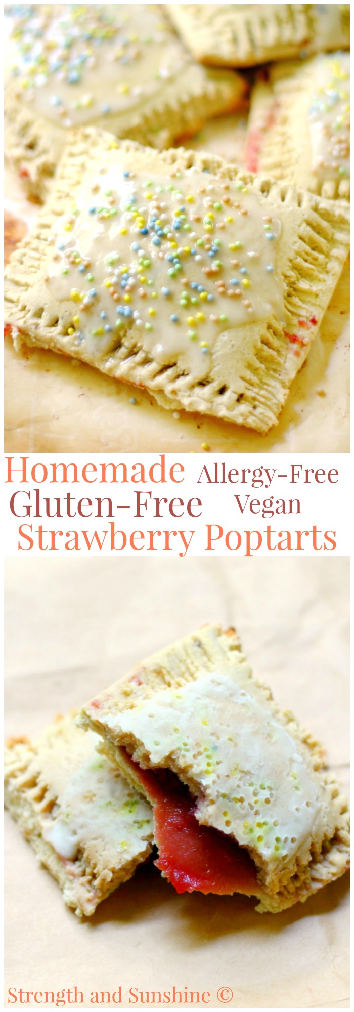 Homemade Gluten-Free Strawberry Poptarts (Allergy-Free, Vegan) | Strength and Sunshine @RebeccaGF666 Who wouldn't want a healthier but equally delicious version of this breakfast and snack time classic? Homemade Gluten-Free Strawberry Poptarts! Allergy-free and vegan without the processed sugars and fats! A recipe that's fun to make and of course, EAT!