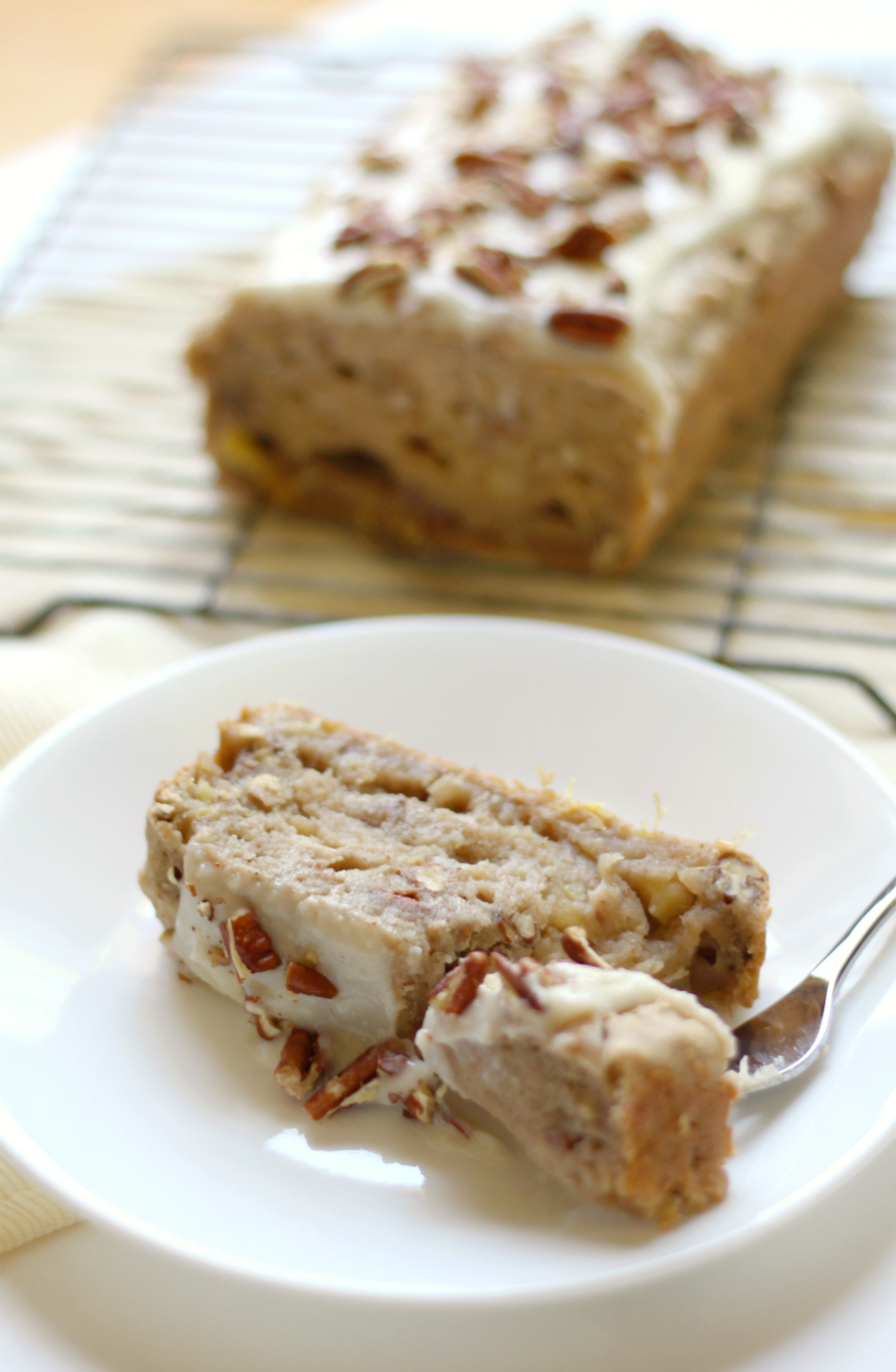 Gluten-Free Hummingbird Loaf Cake (Vegan) | Strength and Sunshine @RebeccaGF666 The sweet and nutty classic Southern dessert now with a gluten-free and vegan recipe! Gluten-Free Hummingbird Loaf Cake topped with a delicious dairy-free cream cheese frosting and packed with pecans, banana, and pineapple!