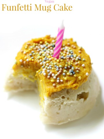 All Natural Funfetti Mug Cake (Gluten-Free, Vegan, Allergy-Free) | Strength and Sunshine @RebeccaGF666 Let the celebrations begin! A single-serve All Natural Funfetti Mug Cake that's gluten-free, vegan, and allergy-free! Perfect for a quick holiday or birthday treat for one. It's the quickest dessert recipe baked right in the microwave!