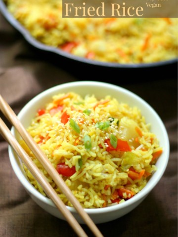 Gluten-Free Pineapple Fried Rice (Allergy-Free, Vegan) | Strength and Sunshine @RebeccaGF666 Super easy gluten-free, soy-free, allergy-free, vegan fried rice at home! Pineapple Fried Rice that's made on the stove in a cast iron skillet in just a few minutes! A great healthy recipe for lunch, dinner, and some fantastic leftovers!