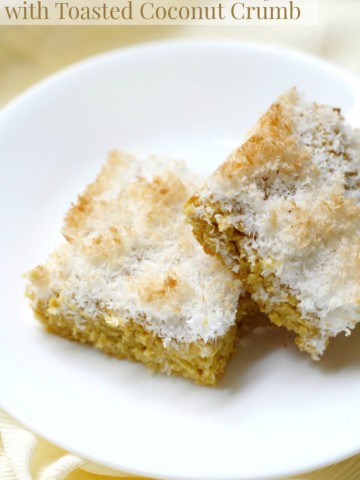 Mango Snack Cake with Toasted Coconut Crumb (Gluten-Free, Vegan) | Strength and Sunshine @RebeccaGF666 A sweet and toasty snacking cake for breakfast, brunch, or dessert! This Mango Snack Cake with Toasted Coconut Crumb recipe is whole grain, gluten-free, vegan, and top 8 allergy-free! The fun tropical flavors of mango and coconut result in a delicious baked tropical treat!