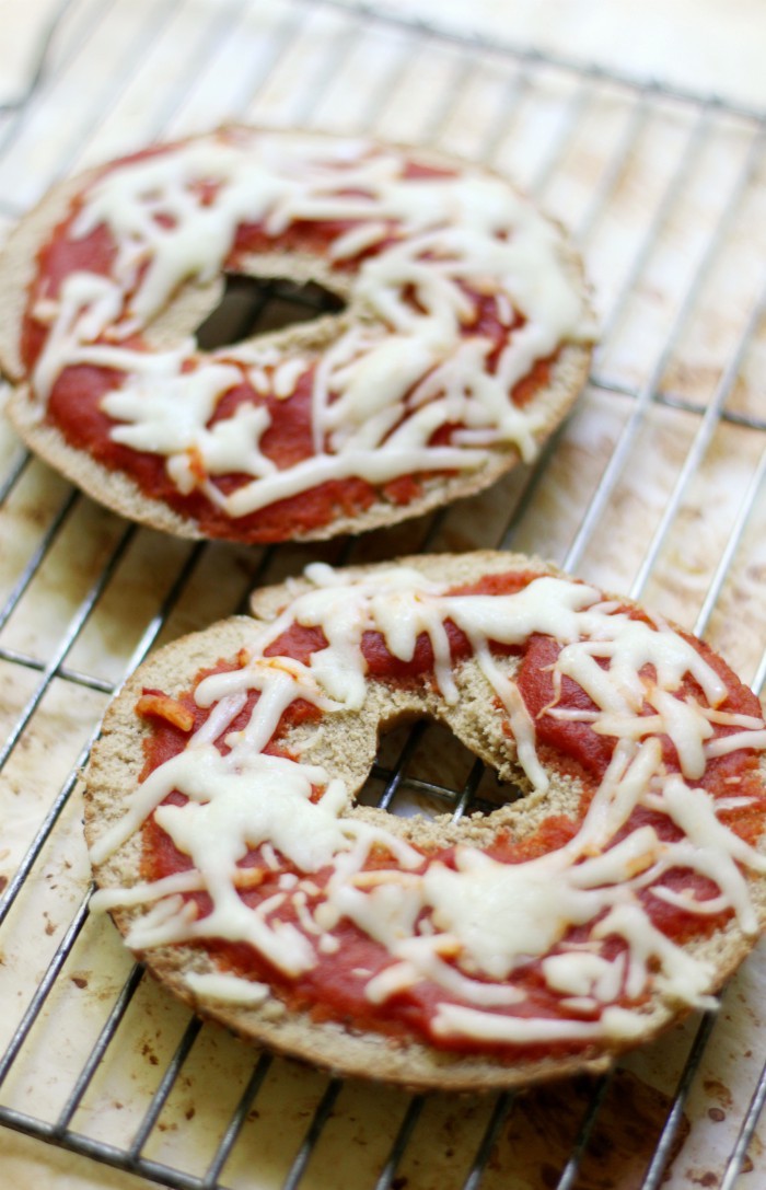 Easy Gluten-Free + Vegan Pizza Bagels (Allergy-Free) | Strength and Sunshine @RebeccaGF666 A super fun, quick, and easy recipe for the kids! Gluten-Free and Vegan Pizza Bagels that are top 8 allergy-free, easy to assemble, and totally customizable! Perfect for a quick lunch, dinner, or a big after school snack!
