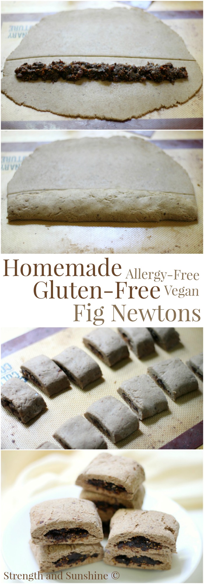Homemade Gluten-Free Fig Newtons (Vegan, Allergy-Free) | Strength and Sunshine @RebeccaGF666 The classic cookie now baked right at home! Homemade Gluten-Free Fig Newtons, naturally sweet, vegan, and top-8 allergy-free. A healthy dessert or snack, these fig filled soft cookie rolls will be a new staple recipe in your home!
