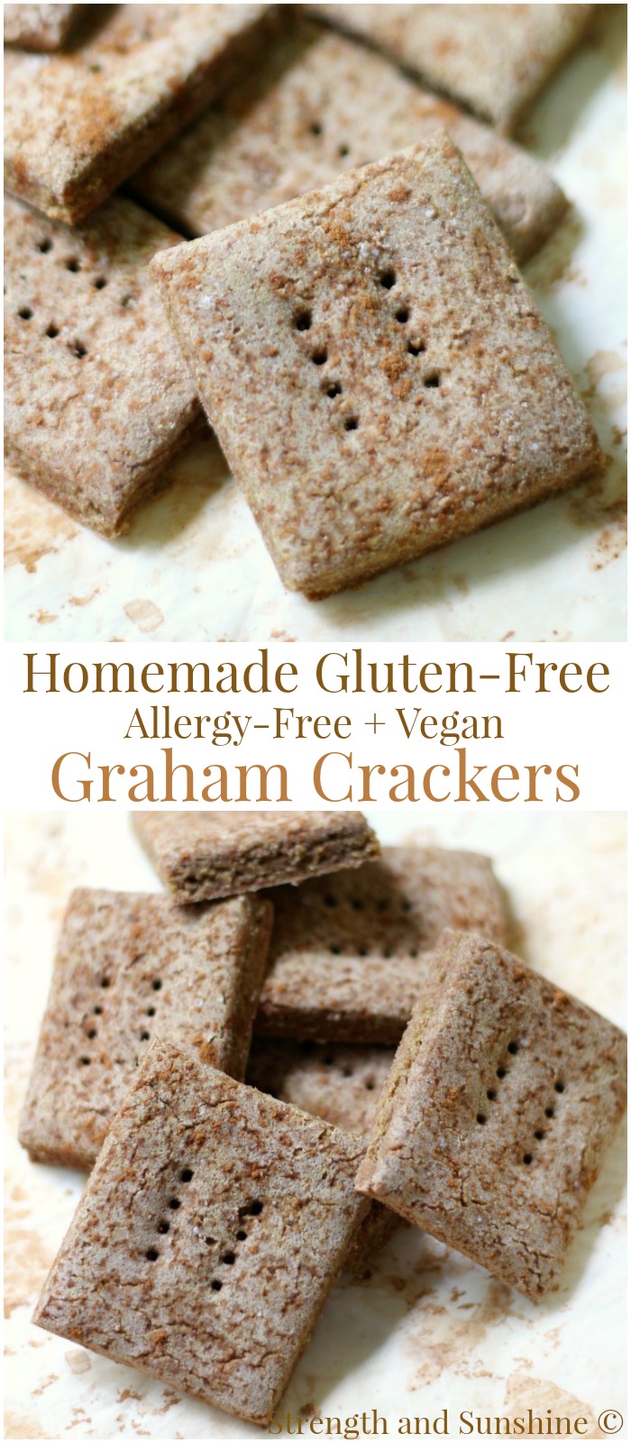 Homemade Gluten-Free Graham Crackers (Allergy-Free, Vegan) | Strength and Sunshine @RebeccaGF666 Celiacs, have no fear! These Homemade Gluten-Free Graham Crackers are just what you've been searching for! Top 8 allergy-free, vegan, and sugar-free, you can enjoy these healthy "cookies" as a quick kid-friendly snack or part of a dessert recipe!