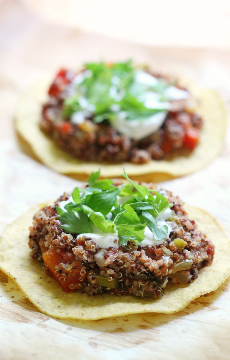 Quick & Easy Quinoa Tostadas recipe (Gluten-Free, Vegan) | Strength and Sunshine @RebeccaGF666 Mexican made easy! These Quick & Easy Quinoa Tostadas are gluten-free, vegan, and top 8 allergy-free! A great family-friendly & meatless weeknight dinner recipe you can have on the table in 15 minutes from start to finish.