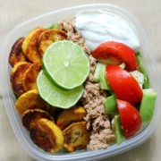Cuban-Style Tuna Meal Prep Bowls (Gluten-Free, Paleo) | Strength and Sunshine @RebeccaGF666 A healthy meal prep recipe in a pinch! These Cuban-Style Tuna Meal Prep Bowls are gluten-free, paleo, and perfect for a well-rounded lunch! With plantain chips, fresh veggies, jalapeno tuna, and a zesty dairy-free yogurt, you’ll be powering through that midday slump! #glutenfree #paleo #tuna #mealprep ad