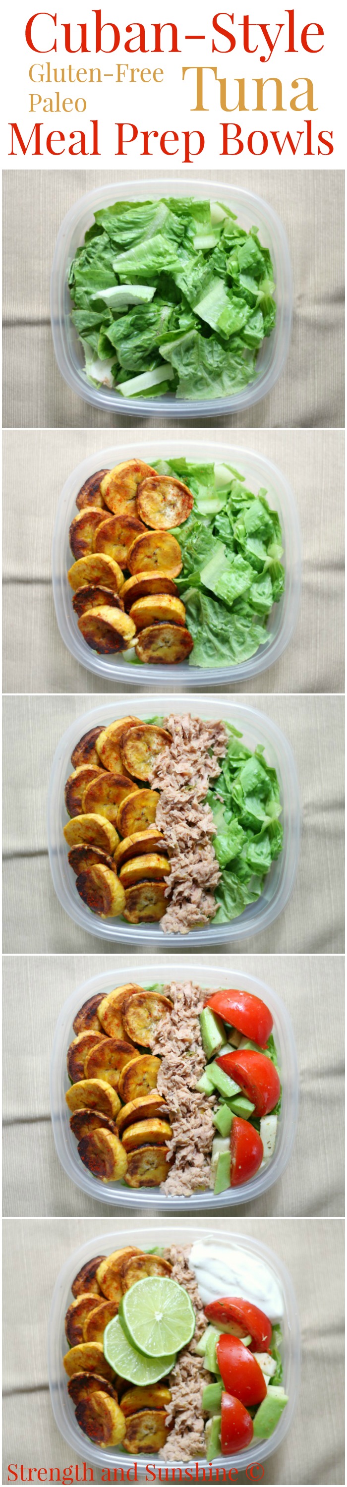 Cuban-Style Tuna Meal Prep Bowls (Gluten-Free, Paleo) | Strength and Sunshine @RebeccaGF666 A healthy meal prep recipe in a pinch! These Cuban-Style Tuna Meal Prep Bowls are gluten-free, paleo, and perfect for a well-rounded lunch! With plantain chips, fresh veggies, jalapeno tuna, and a zesty dairy-free yogurt, you’ll be powering through that midday slump! #glutenfree #paleo #tuna #mealprep ad