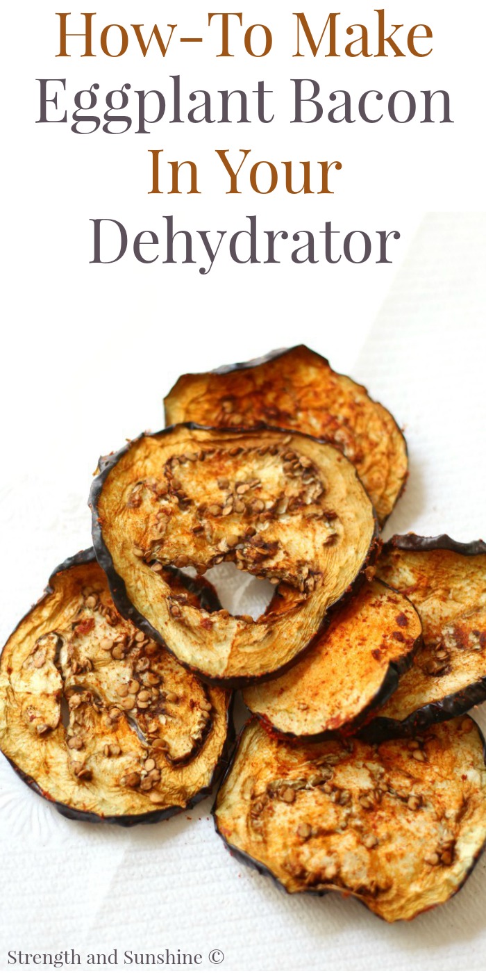 How-To Make Eggplant Bacon In Your Dehydrator | Strength and Sunshine @RebeccaGF666 Here is a simple and easy way to make meatless, gluten-free, vegan, paleo, raw, and allergy-free eggplant bacon right in your dehydrator! Eggplant bacon is a great smoky, crispy, no oil, no fat, low-calorie and carb vegetarian swap to the greasy classic! #glutenfree #vegan #paleo