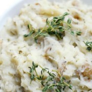 Rustic Rosemary Thyme Mashed Potatoes (Gluten-Free, Vegan, Paleo) | Strength and Sunshine @RebeccaGF666 An easy and delicious dinner side dish recipe for Rustic Rosemary Thyme Mashed Potatoes! They're gluten-free, vegan, paleo, and top-8 allergy-free; perfect for the holidays or as a simple healthy take on some good ole' comfort food! #mashedpotatoes #sidedish #holidays #glutenfree #vegan #paleo #allergyfree #potatoes #rosemary #thyme