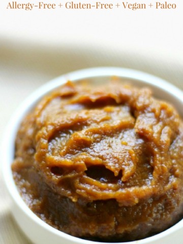 Easy Slow Cooker Pumpkin Butter (Gluten-Free, Vegan, Paleo) | Strength and Sunshine @RebeccaGF666 The easiest slow cooker pumpkin butter to make this autumn and winter season! Nothing can be more cozy than thick, sweet, dreamy aromas and tastes of perfectly spiced and sweetened pumpkin butter! No need to roast your own pumpkin for this gluten-free, vegan, paleo, and allergy-free crock-pot recipe either! #slowcooker #crockpot #pumpkin #pumpkinbutter #glutenfree #vegan #paleo