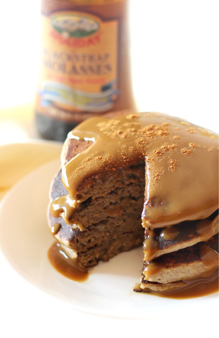 Gluten-Free Gingerbread Pancakes with Vegan Molasses Yogurt (Allergy-Free) | Strength and Sunshine @RebeccaGF666 Ready for a delicious holiday breakfast recipe that will bring all the Christmas cheer? Here's a stack of soft & fluffy Gluten-Free Gingerbread Pancakes with Vegan Molasses Yogurt! A top-8 allergy-free recipe that even gets Santa's seal of approval! #gingerbread #pancakes #glutenfree #vegan #dairyfree #holidays #christmas
