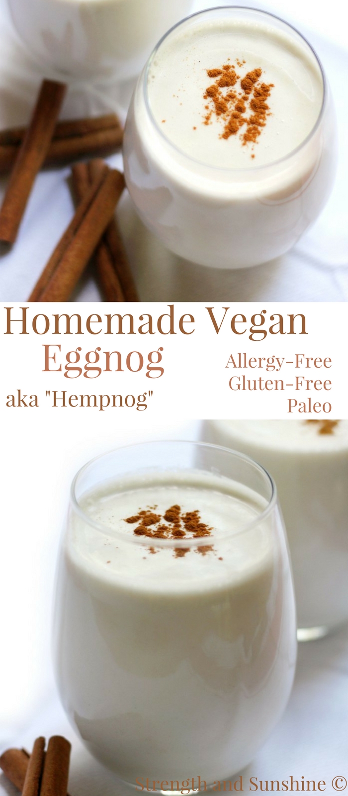 Homemade Vegan Eggnog "Hempnog" (Gluten-Free, Allergy-Free, Paleo) | Strength and Sunshine @RebeccaGF666 A classic holiday beverage made vegan, gluten-free, paleo, top-8 allergy-free, and sugar-free! This Homemade Vegan Eggnog, aka "Hempnog", will be a standout drink recipe to include this season! Even the non-eggnog drinkers will fall in love! #eggnog #vegan #glutenfree #sugarfree #holidays #christmas #paleo #TheNutraMilk #Pmedia #ad