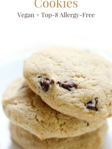 Classic Gluten-Free Chocolate Chip Cookies (Vegan, Allergy-Free) | Strength and Sunshine @RebeccaGF666 There is nothing better than a fresh soft-baked chocolate chip cookie warm from the oven. These Classic Gluten-Free Chocolate Chip Cookies are vegan, top-8 allergy-free, low in sugar, and super easy to bake! This recipe is just what you need to warm hearts and bring out the smiles! Ad #glutenfree #vegan #chocolatechipcookies #cookies