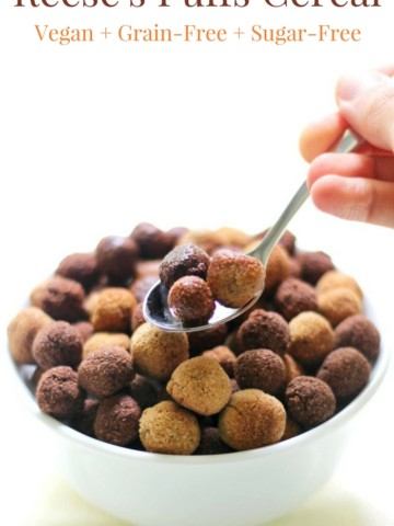 Copycat Gluten-Free Reese's Puffs Cereal (Vegan, Grain-Free) | Strength and Sunshine @RebeccaGF666 Healthy, protein-packed, homemade cereal for breakfast? You will love this recipe for Copycat Gluten-Free Reese's Puffs Cereal that's vegan, grain-free, and sugar-free! Chocolate and peanut butter flavors are just what you need to kickstart your day! #cereal #reeses #breakfast #glutenfree #vegan #grainfree #sugarfree #kidfriendly