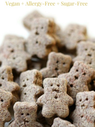 Homemade Gluten-Free Teddy Grahams (Vegan, Allergy-Free) | Strength and Sunshine @RebeccaGF666 A kid-friendly snack time favorite! Homemade Gluten-Free Teddy Grahams that are vegan, top-8 allergy-free, even sugar-free and whole grain! A recipe with options for different flavor variations, these adorable little bears with be gobbled up by little hands (and big ones too!) #teddygrahams #glutenfree #vegan #allergyfree #kidfriendly #kidfood #healthysnacks