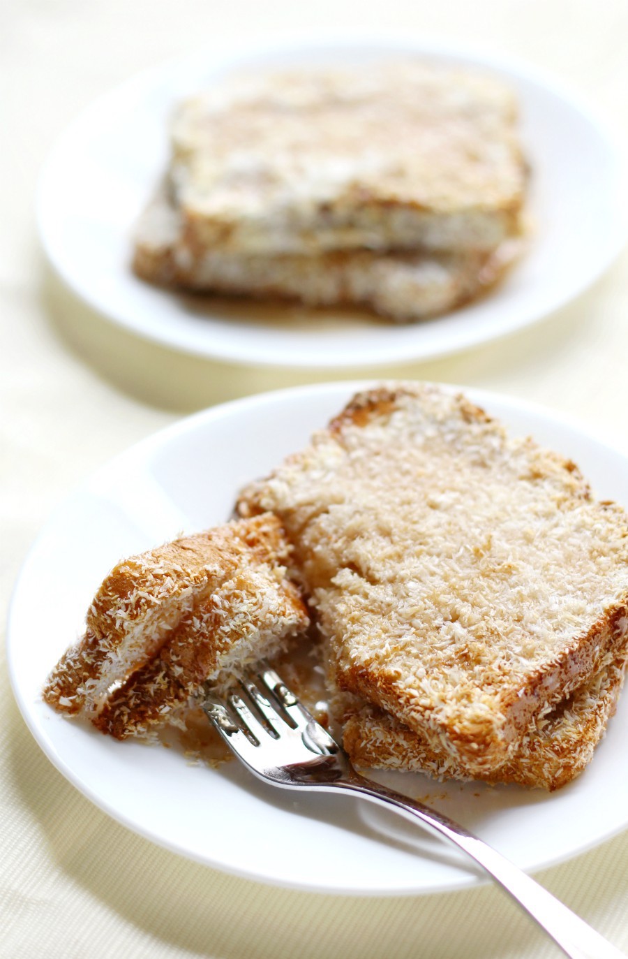 Air Fryer Toasted Coconut French Toast (Gluten-Free, Vegan) | Strength and Sunshine @RebeccaGF666 The healthiest way to make French toast for breakfast! Air Fryer Toasted Coconut French Toast made without the oil and is a gluten-free, vegan, & top 8 allergy-free recipe you'll love! No soggy bread and only 4 ingredients to crisp coconut perfection! #frenchtoast #breakfast #airfryer #glutenfree #vegan #coconut
