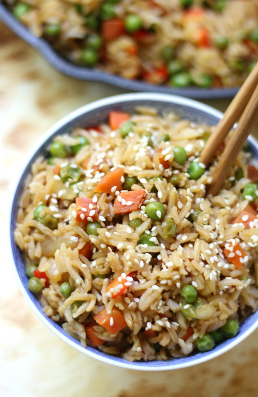 Classic Vegetable Fried Rice (Gluten-Free, Vegan, Allergy-Free) | Strength and Sunshine @RebeccaGF666 A super quick and easy Classic Vegetable Fried Rice recipe so you don't need to order takeout! It's gluten-free, vegan, top 8 allergy-free, healthy, and full of veggies! A perfect side dish for using leftover rice and transforming it into a delicious lunch or dinner! #friedrice #glutenfree #soyfree #vegan #nutfree #takeout #strengthandsunshine