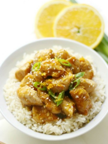 Gluten-Free Orange Chicken (Soy-Free, Top-8 Allergy-Free) | Strength and Sunshine @RebeccaGF666 Easy Chinese take-out made right at home! This Gluten-Free Orange Chicken recipe is not only soy-free, but top-8 allergy-free, quick to make, & a whole lot healthier! With a sticky, sweet, & spicy homemade orange sauce, this remake on the classic take-out will be a new favorite dinner option (with killer leftovers!) #orangechicken #chicken #takeout #glutenfree #soyfree #nutfree #chinesefood