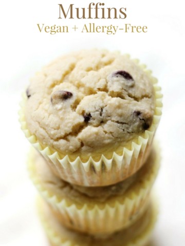 Gluten-Free Bakery-Style Chocolate Chip Muffins (Vegan, Allergy-Free) | Strength and Sunshine @RebeccaGF666 A healthier, tender and fluffy, muffin recipe studded with dark chocolate chips! Gluten-Free Bakery-Style Chocolate Chip Muffins that are vegan and allergy-free! Your favorite bakeshop classic, now enjoyable for everyone as a breakfast, brunch or snack bite; perfect with a cup of coffee or tea! #chocolatechipmuffins #muffins #glutenfree #vegan #allergyfree #strengthandsunshine