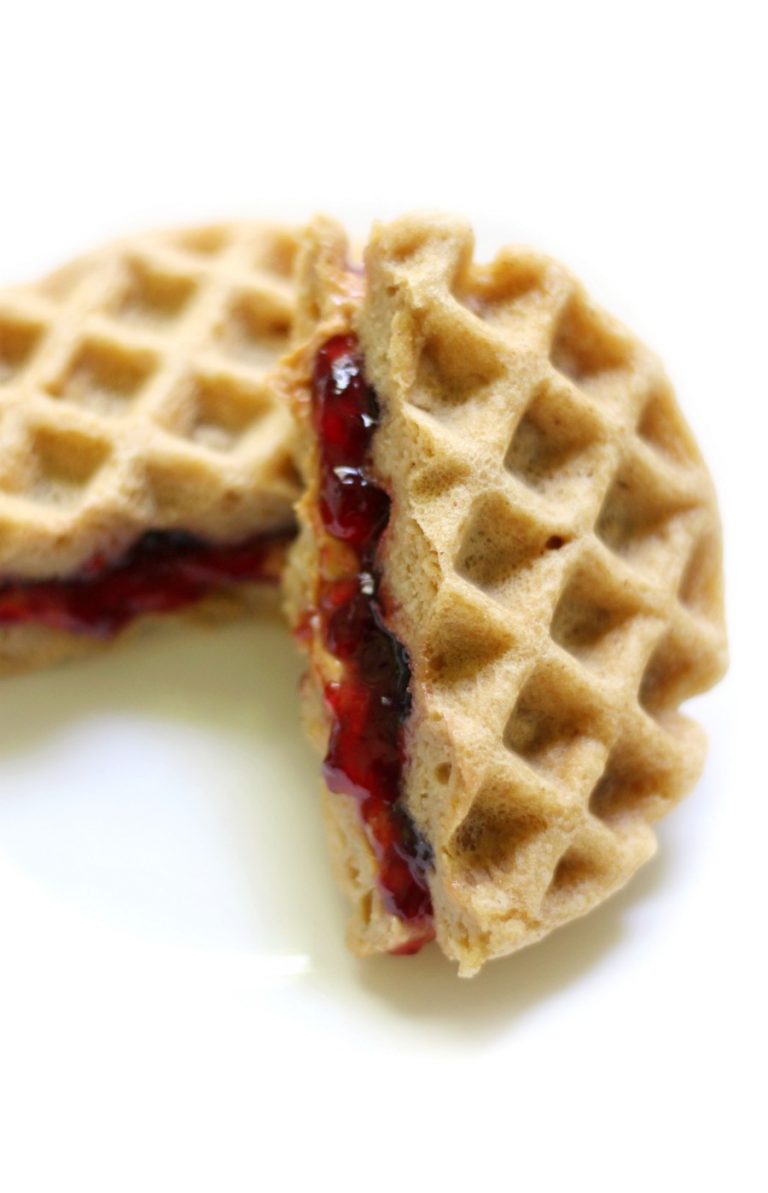 Mini GlutenFree Peanut Butter & Jelly Waffle Sandwiches (Vegan)