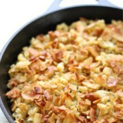 Gluten-Free Baked Vegan Bacon Ranch Pasta Skillet (Allergy-Free) | Strength and Sunshine @RebeccaGF666 A fun, healthy, & delicious meal for the whole family! This Gluten-Free Baked Vegan Bacon Ranch Pasta Skillet recipe is top 8 allergy-free, ready in 20 minutes start to finish, with a homemade, creamy, classic ranch dressing and crunchy coconut bacon topping! #ranch #bakedpasta #coconutbacon #glutenfree #vegan #allergyfree #dinner #pasta #strengthandsunshine