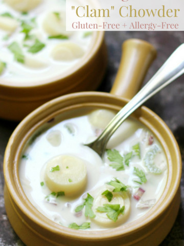 New England Vegan "Clam" Chowder (Gluten-Free, Allergy-Free) | Strength and Sunshine @RebeccaGF666 A healthy plant-based twist on the creamy New England classic! This New England Vegan “Clam” Chowder recipe is gluten-free and top 8 allergy-free, with none of the dairy or clams! An easy & quick meatless meal the family will love that’s still hearty and satisfying! #clamchowder #vegan #glutenfree #soup #strengthandsunshine #chowder