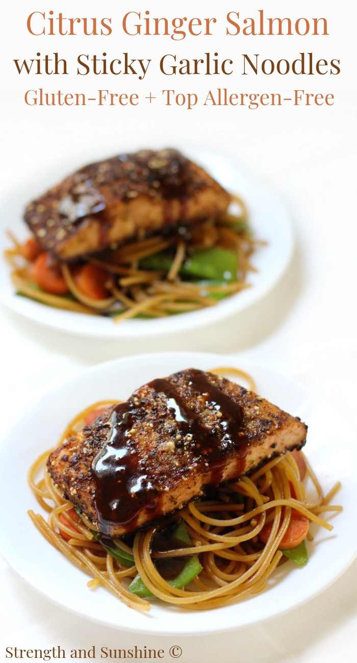 ginger-salmon-sticky-garlic-noodles-two-plates-pin
