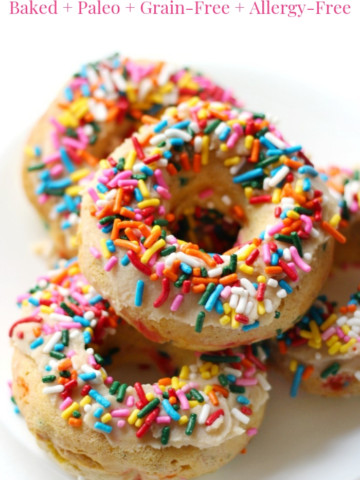 baked-gluten-free-vegan-funfetti-doughnuts-white-plate-pin