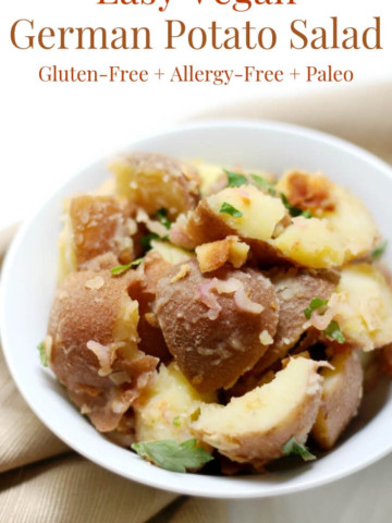 single bowl of authentic vegan german potato salad